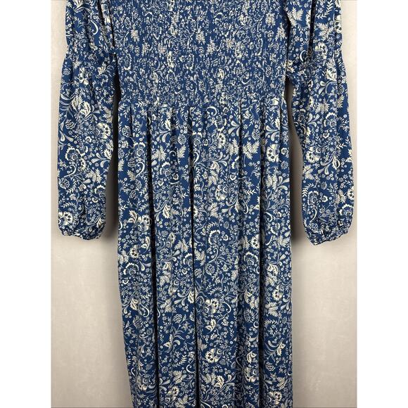 Cabana Life Aspen Smocked Maxi Dress Women's Medium Blue Floral Boho Cottagecore - Picture 3 of 11